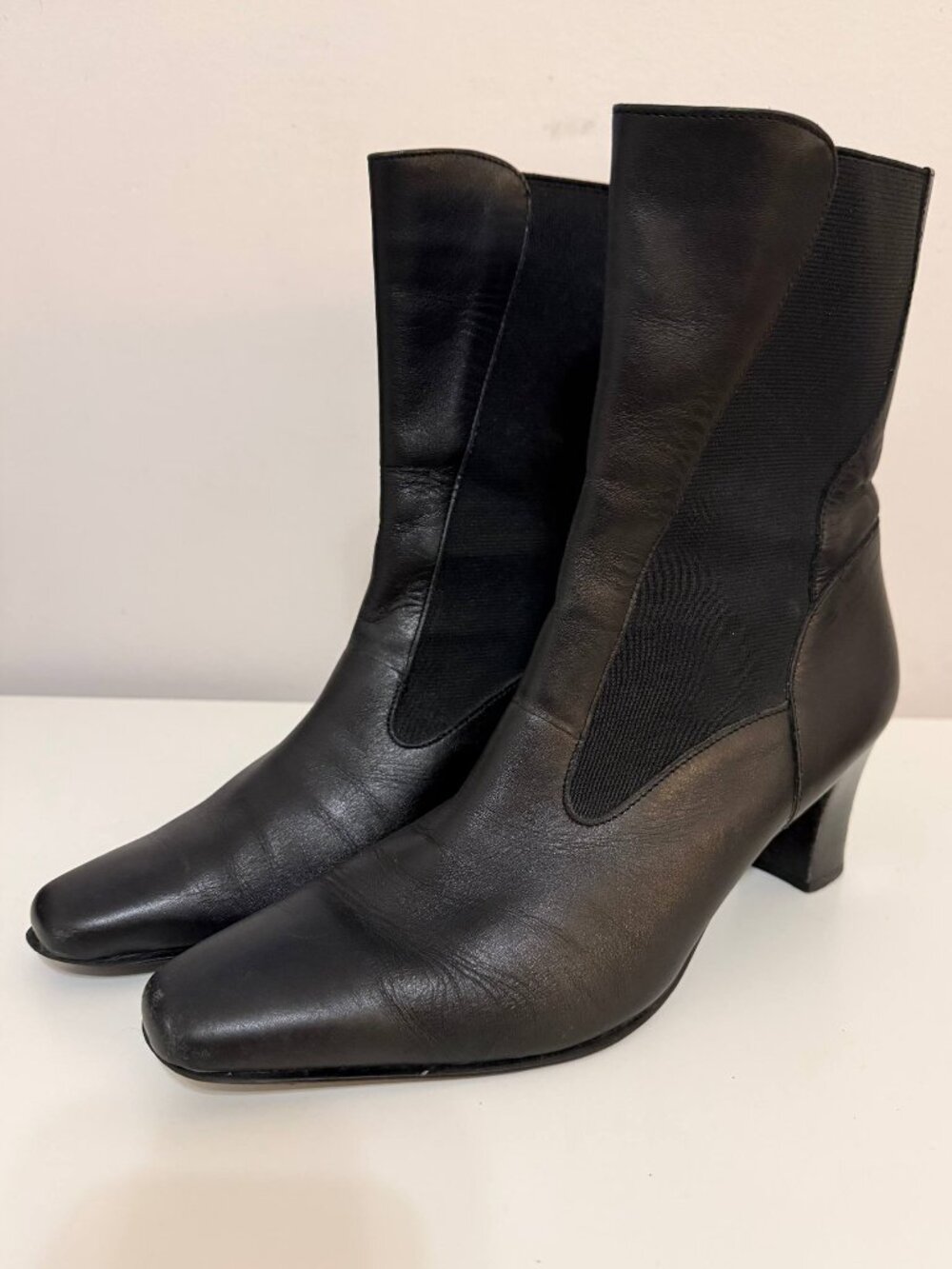 David Tate - Black Leather Mid-Calf Y2K Heeled Boots - Women's Size 8.5W